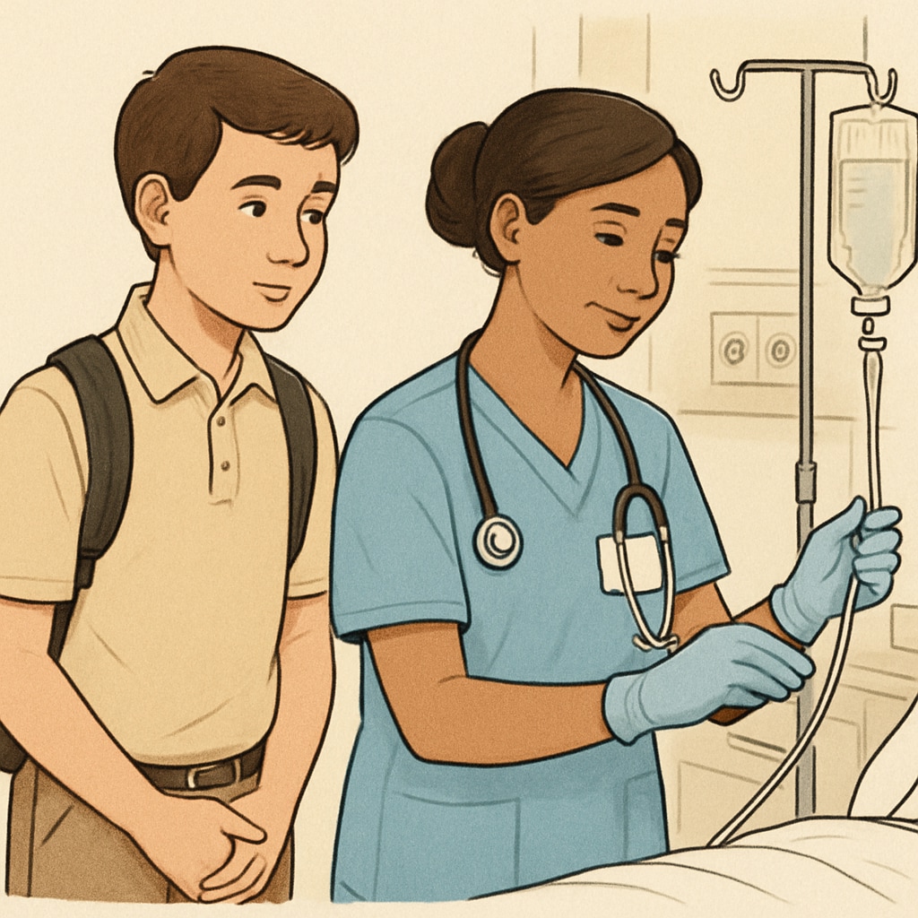 High school student shadowing a nurse for nursing program preparation.
