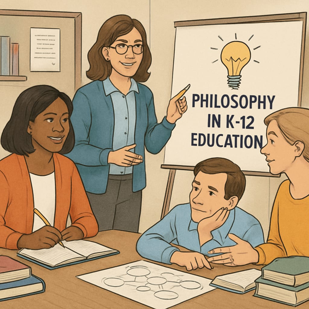 Teachers collaborating on philosophy-based lesson plans