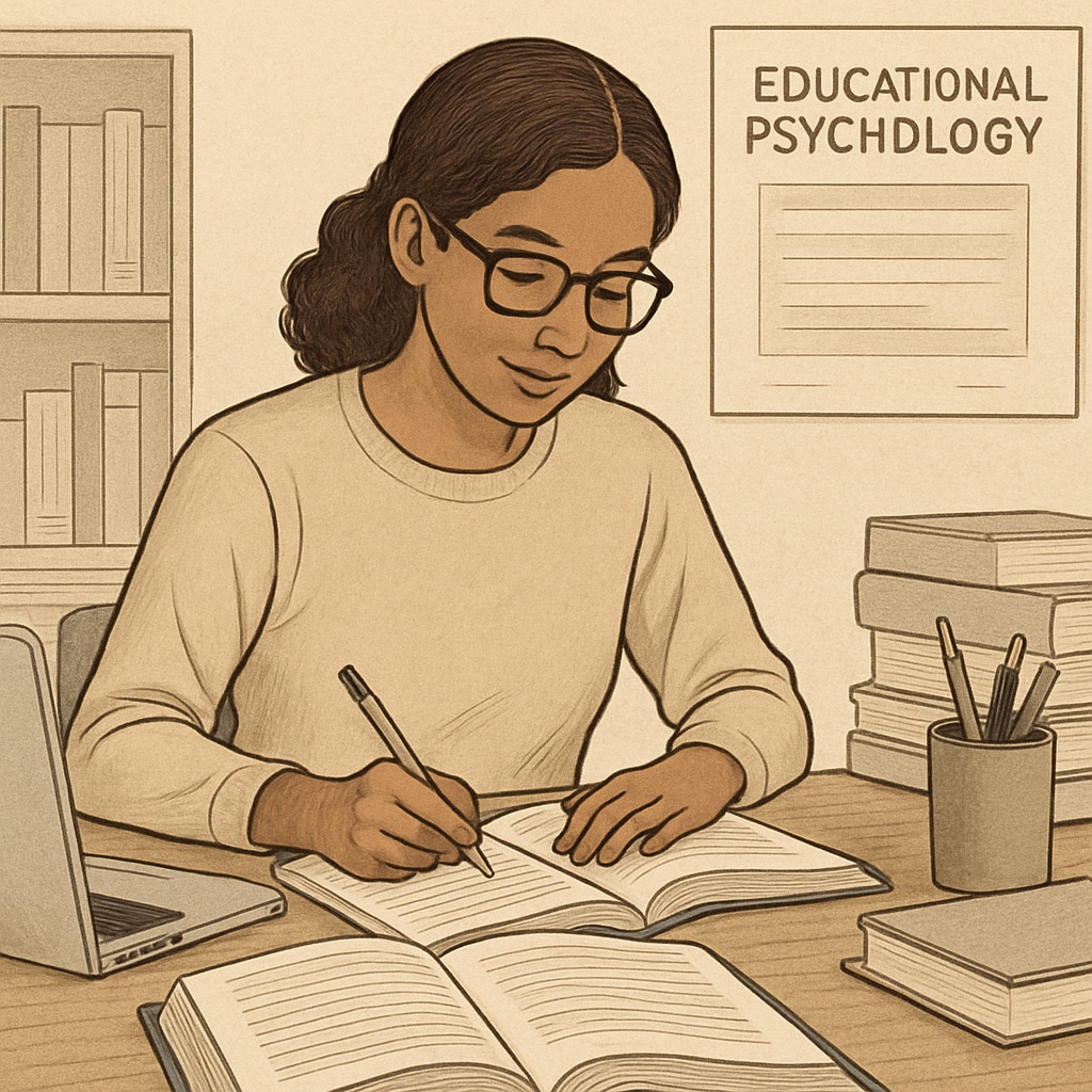 Graduate student studying education materials.