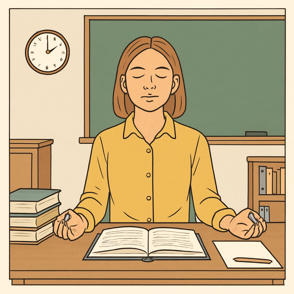 Teacher candidate practicing mindfulness to reduce exam anxiety.
