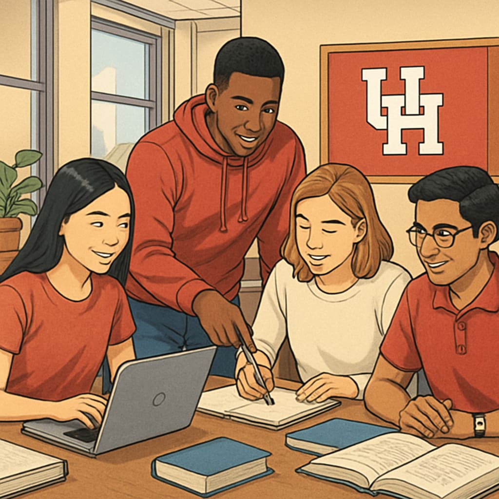University of Houston students collaborating in a study group.