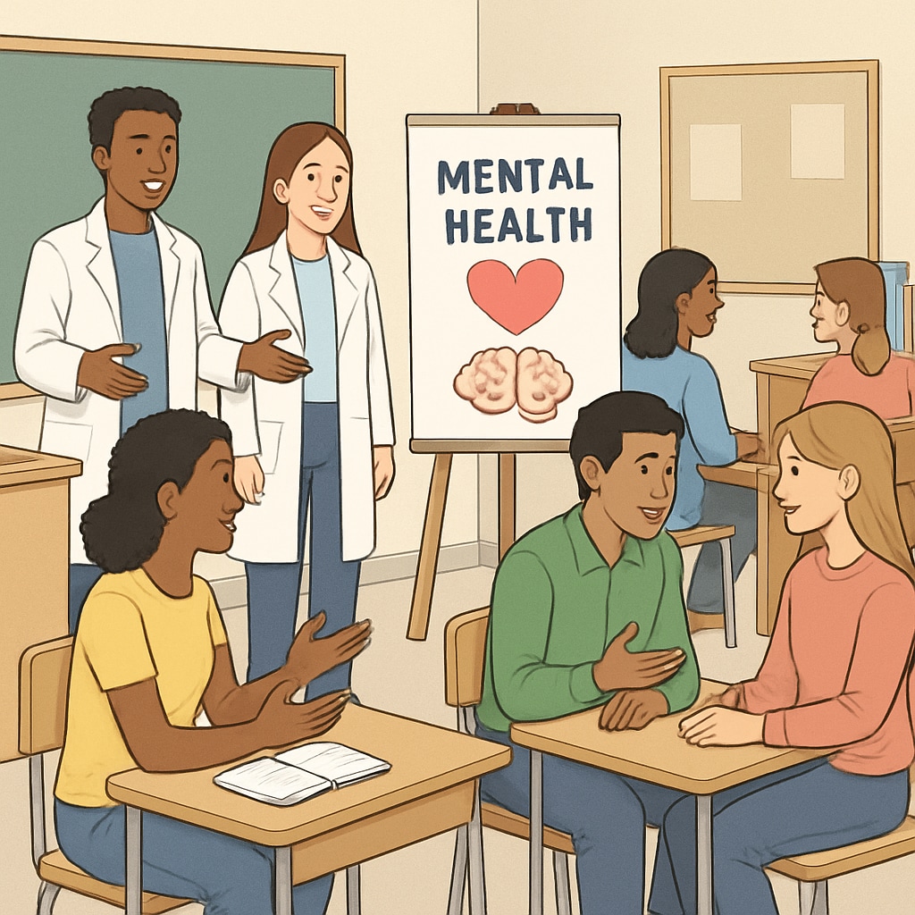 High school students involved in a mental health workshop led by medical students.