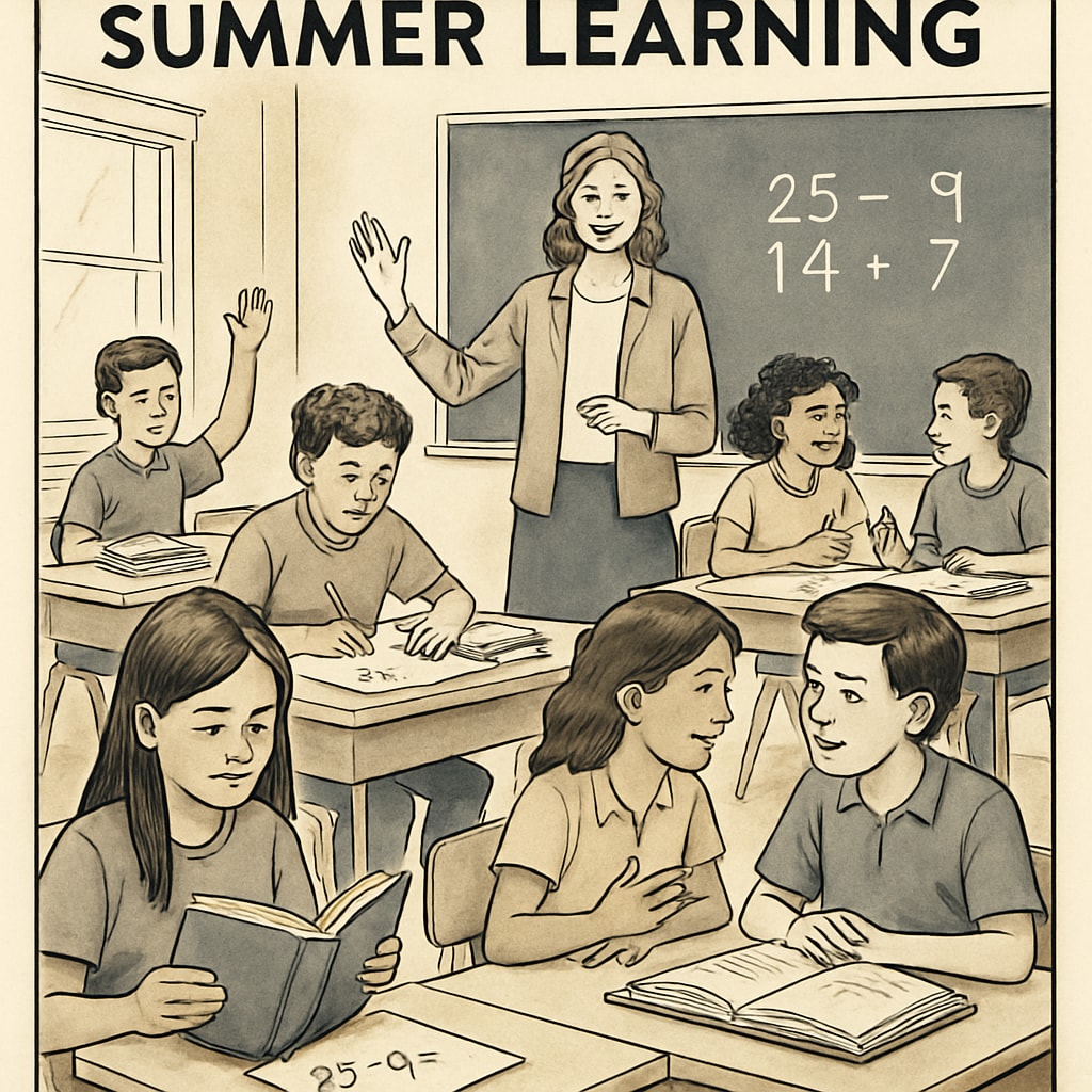 Students in a classroom participating in summer learning activities to mitigate summer learning loss.