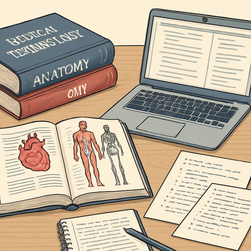 Study desk with medical learning resources for active learners.