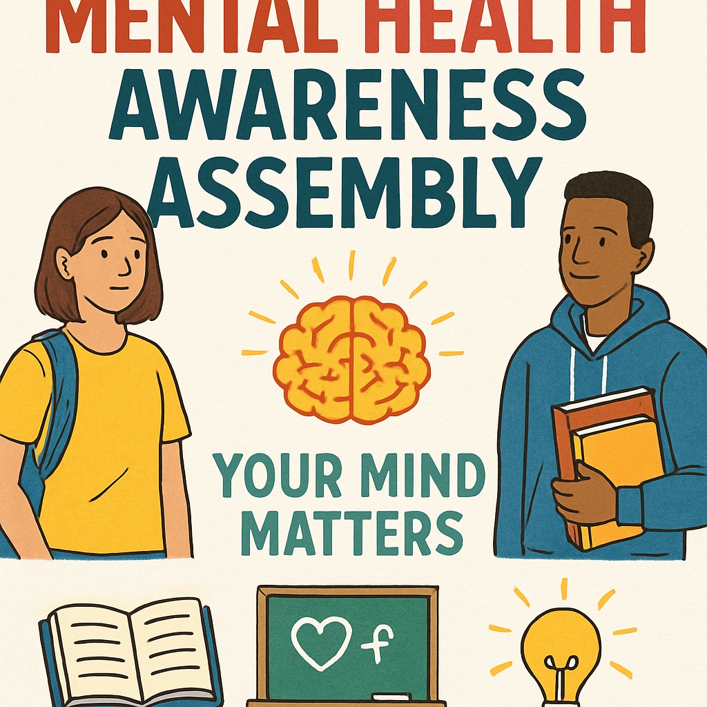 Flyer promoting mental health awareness assembly for high school students.