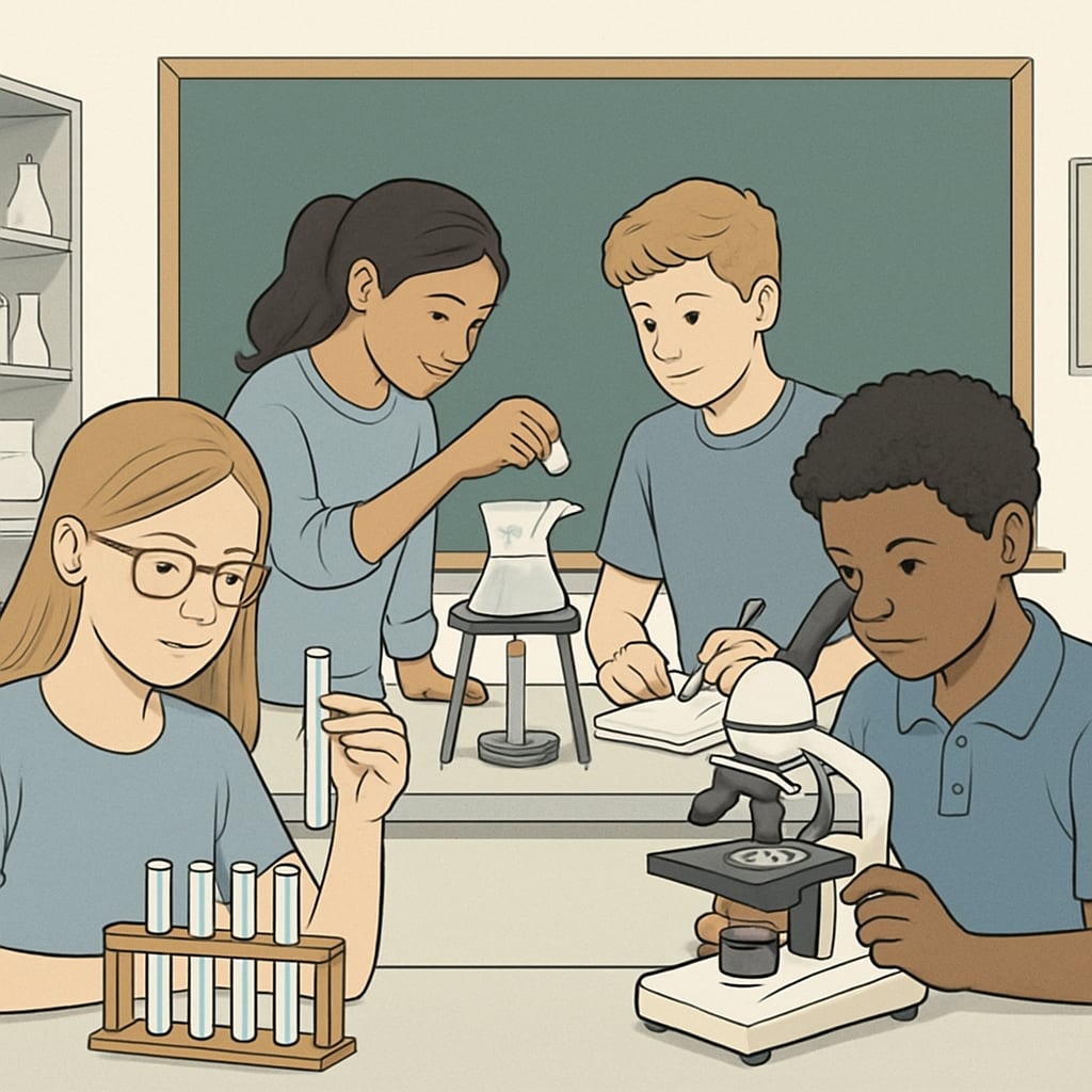 High school students working together on differentiated science tasks in a lab