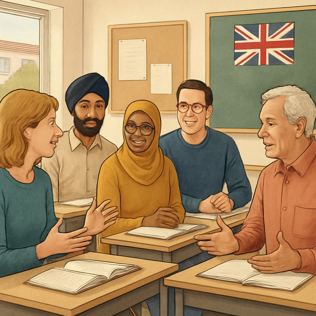 A UK classroom with adult learners, highlighting education inclusivity.