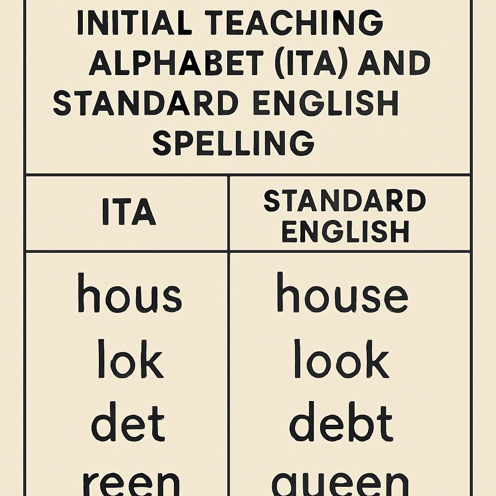 A side-by-side comparison of ITA and English spelling systems.