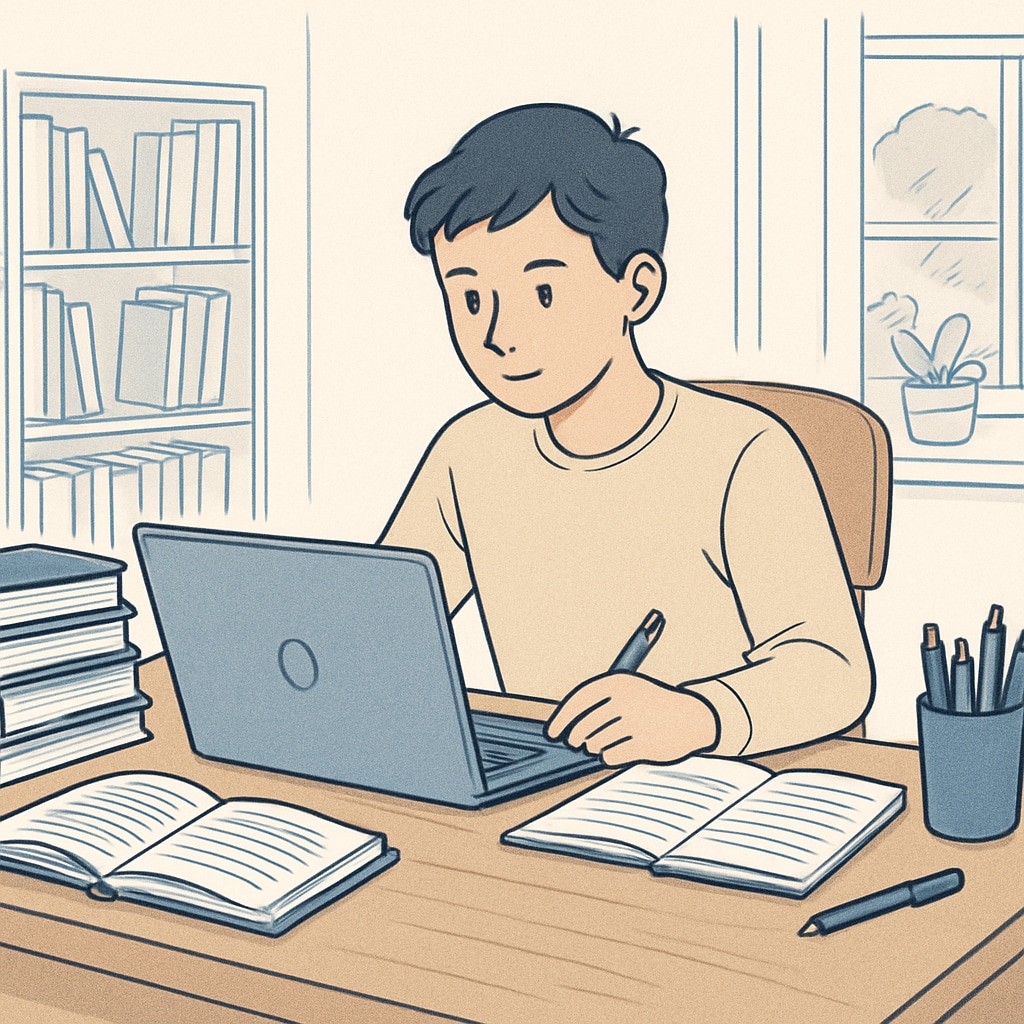 A student studying on a laptop at home, representing online learning opportunities. Online high school student studying on a laptop at home.