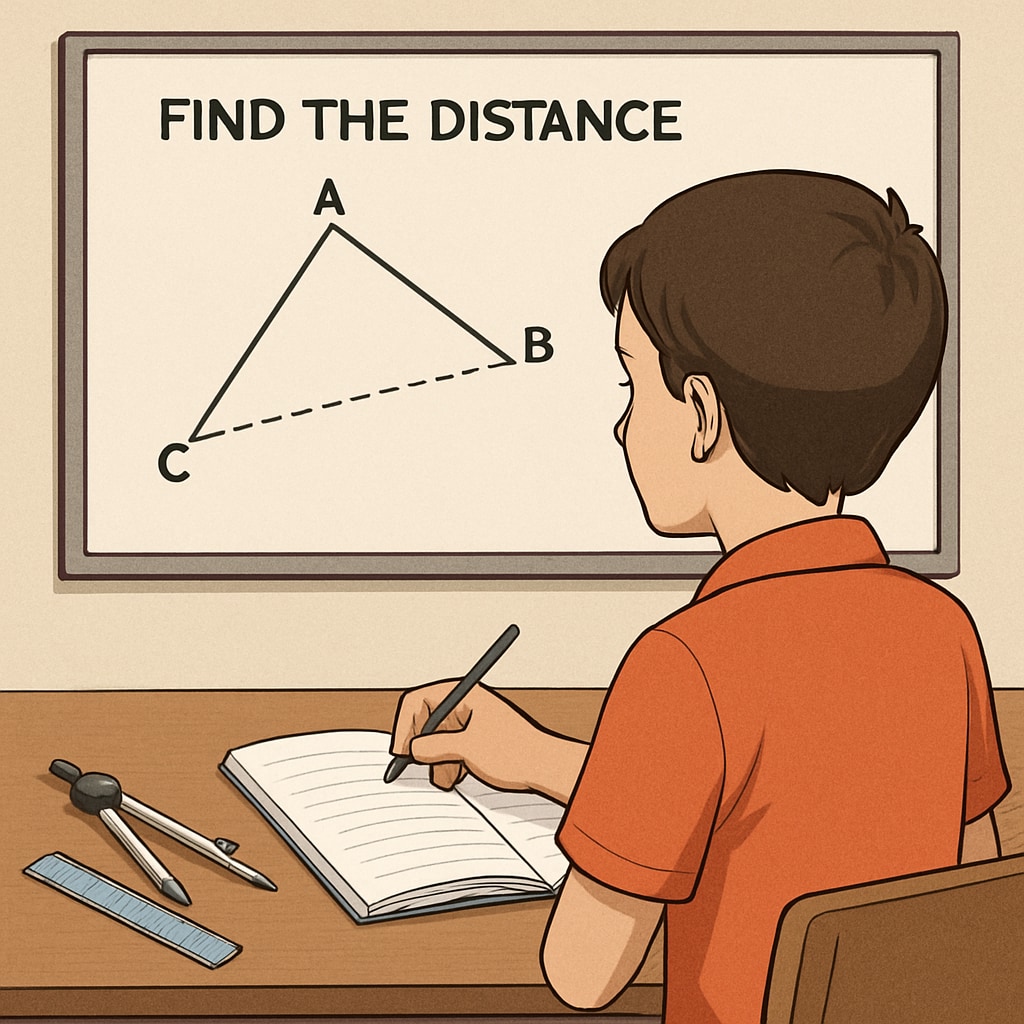 A student working on a geometry problem, illustrating the connection between spatial reasoning and real-world applications. Student solving a geometry problem to demonstrate practical math applications.