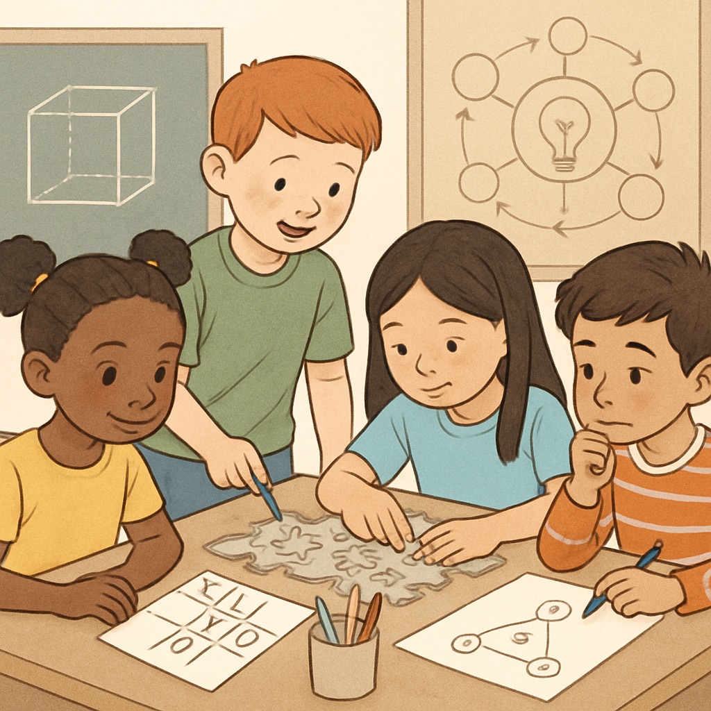 A diverse group of children engaged in problem-solving activities, representing the importance of evaluating different cognitive skills. Children problem-solving as part of gifted assessment activities