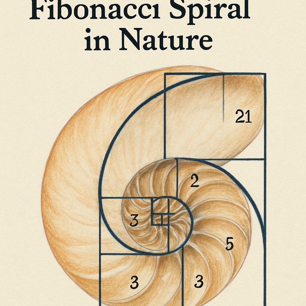 An image of a Fibonacci spiral found in a seashell, illustrating the beauty of mathematical patterns in nature. Fibonacci spiral in a seashell demonstrating math in nature.
