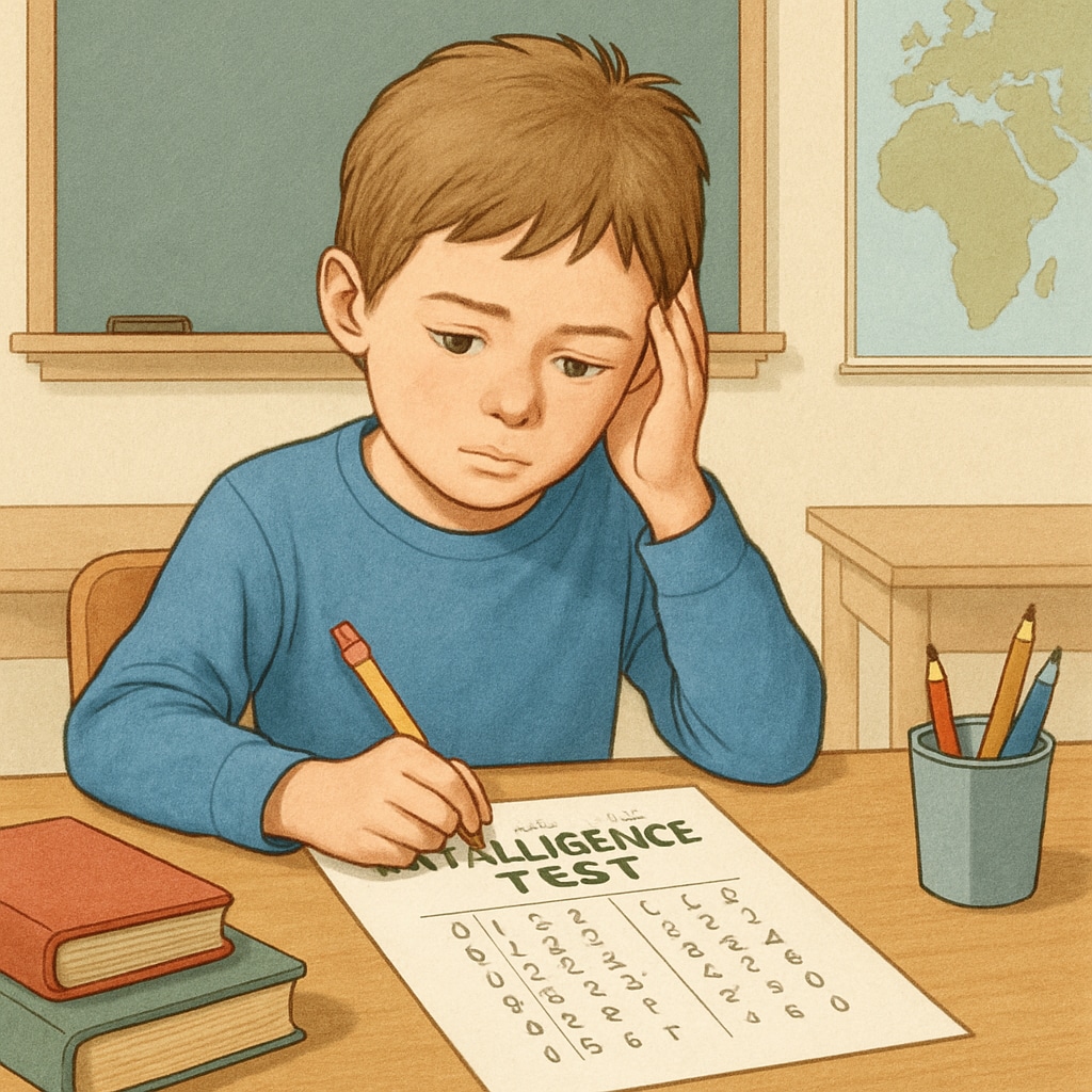 A child participating in an intelligence test, representing CogAT and WISC evaluations.