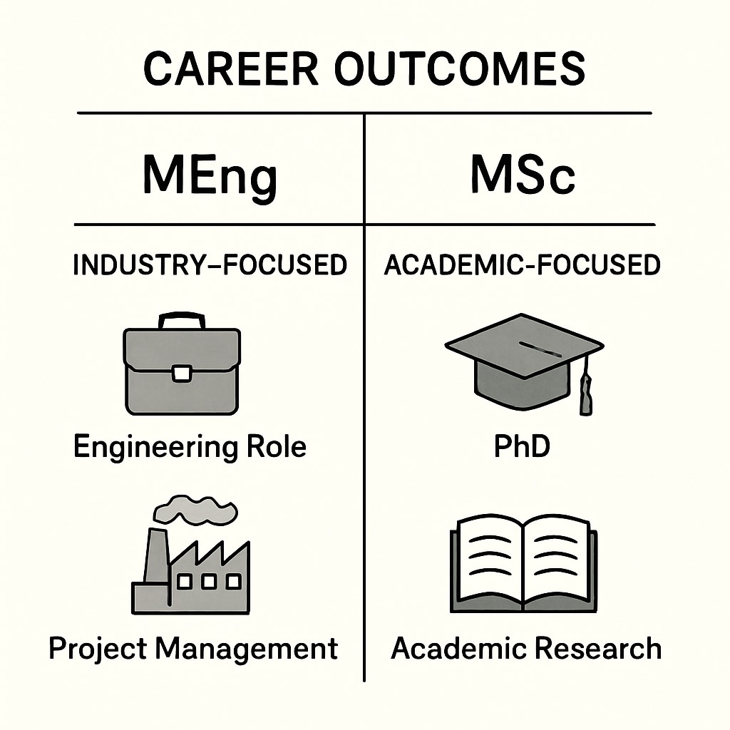A graph illustrating the differences in career outcomes between MEng and MSc in design engineering.