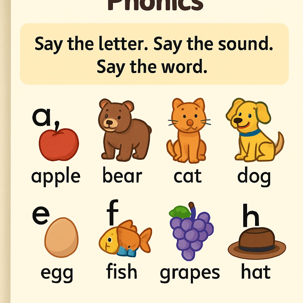 An example page from a Example page from World of Language textbook featuring phonics and illustrated exercises.