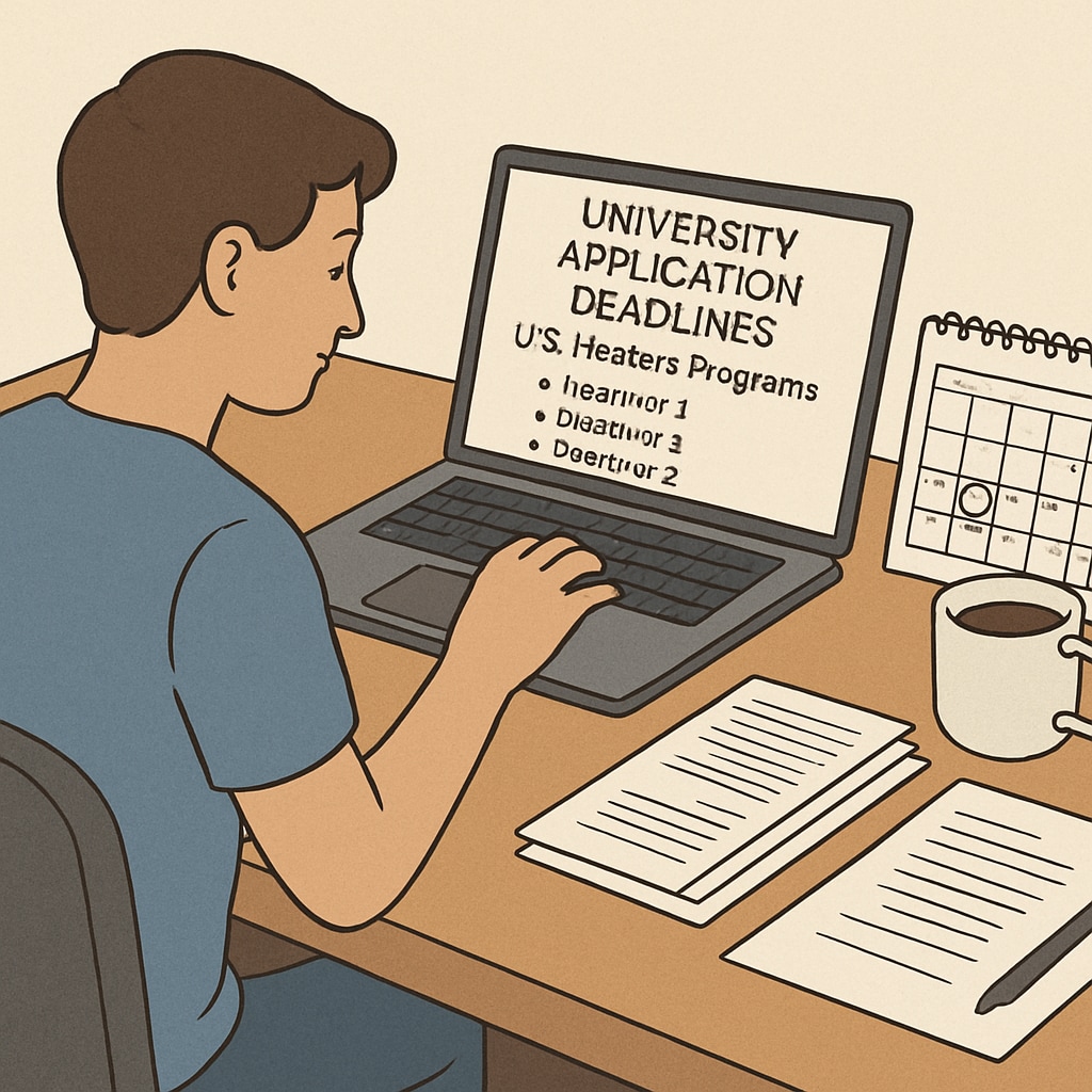 Student planning U.S. master's application timeline on laptop