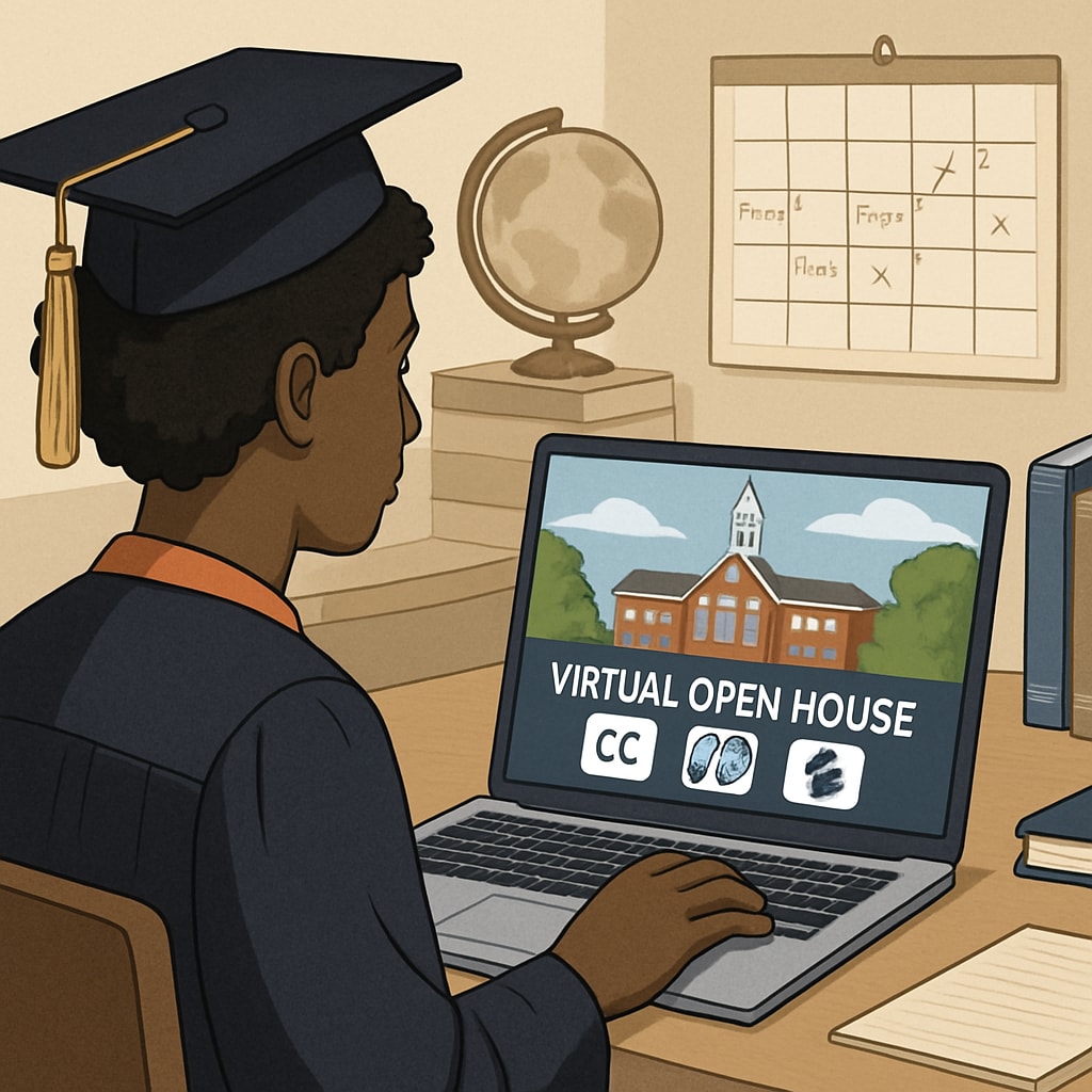 Graduate student engaging in a virtual open house for U.S. universities