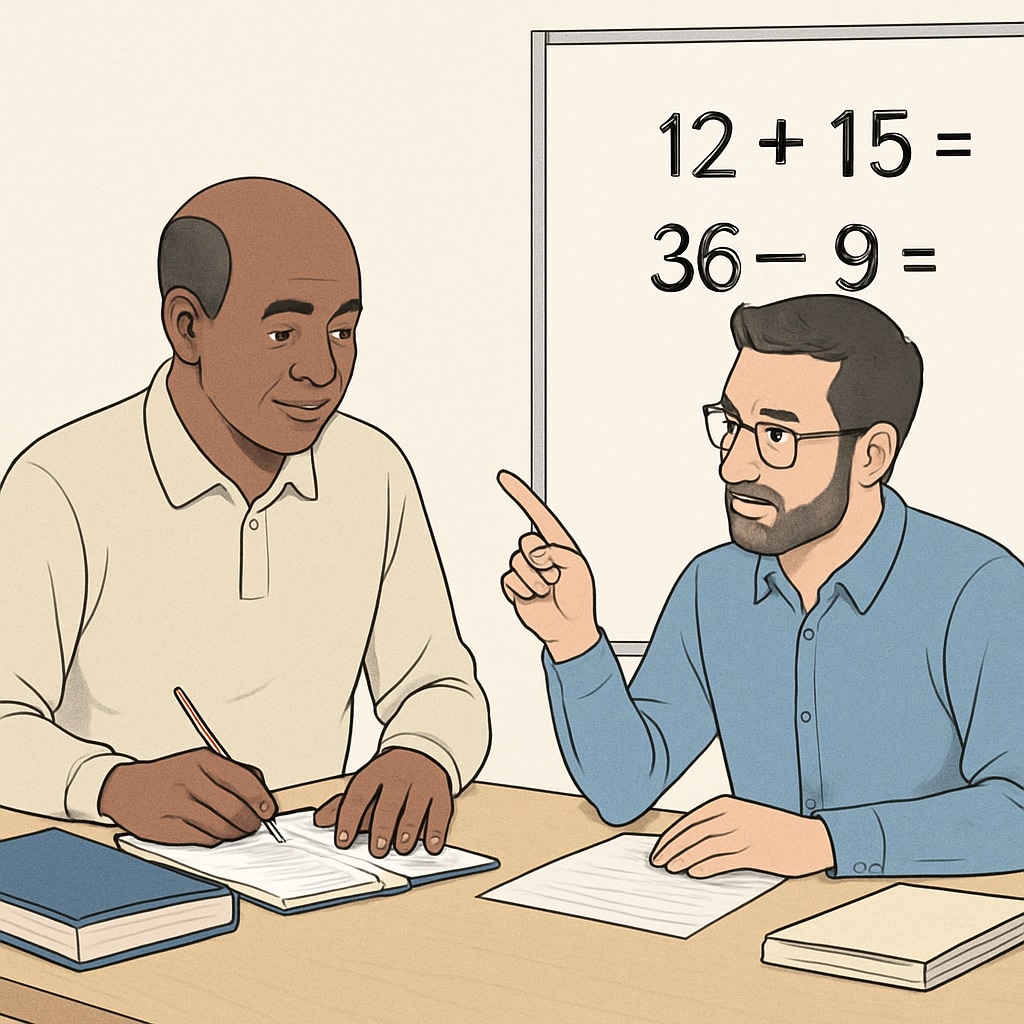 Adult learner receiving tutoring on basic math skills