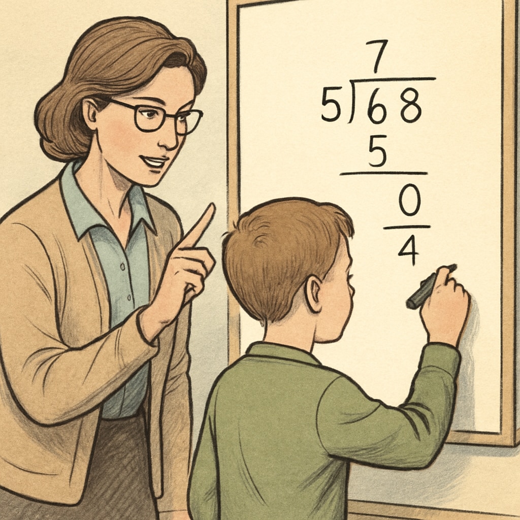 A teacher assisting a student with a math problem on a whiteboard, fostering confidence in learning. Teacher helping student with math problem, boosting confidence.