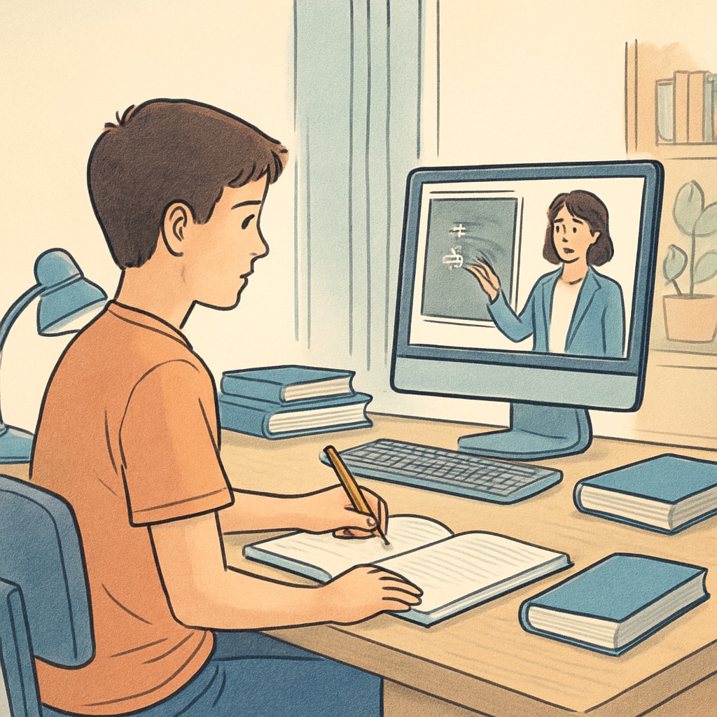 A high school student attending an online class at home, showcasing remote learning opportunities for credit recovery. High school student using online learning tools to recover credits efficiently.