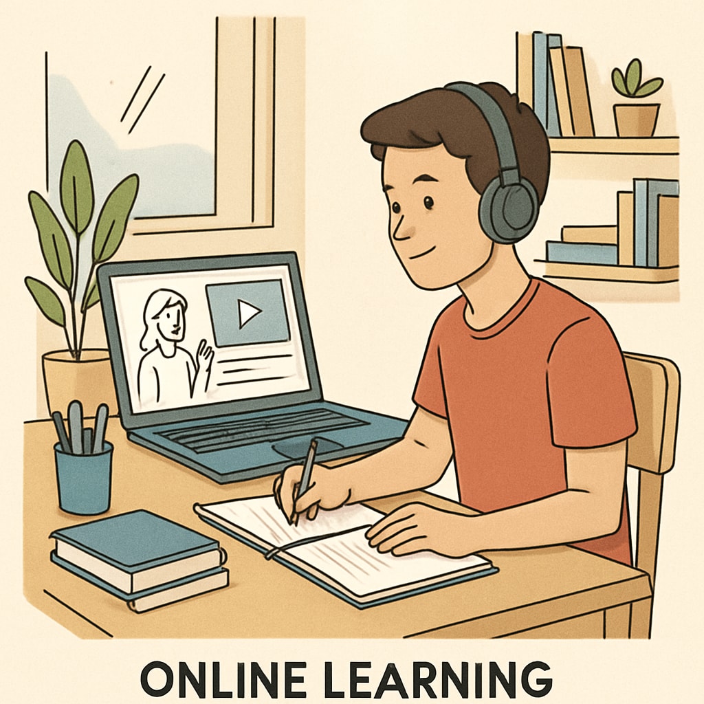 A student studying on a laptop at home, representing online learning for credit recovery. A student studying on a laptop at home, focusing on online learning platforms for credit recovery and ADHD support.