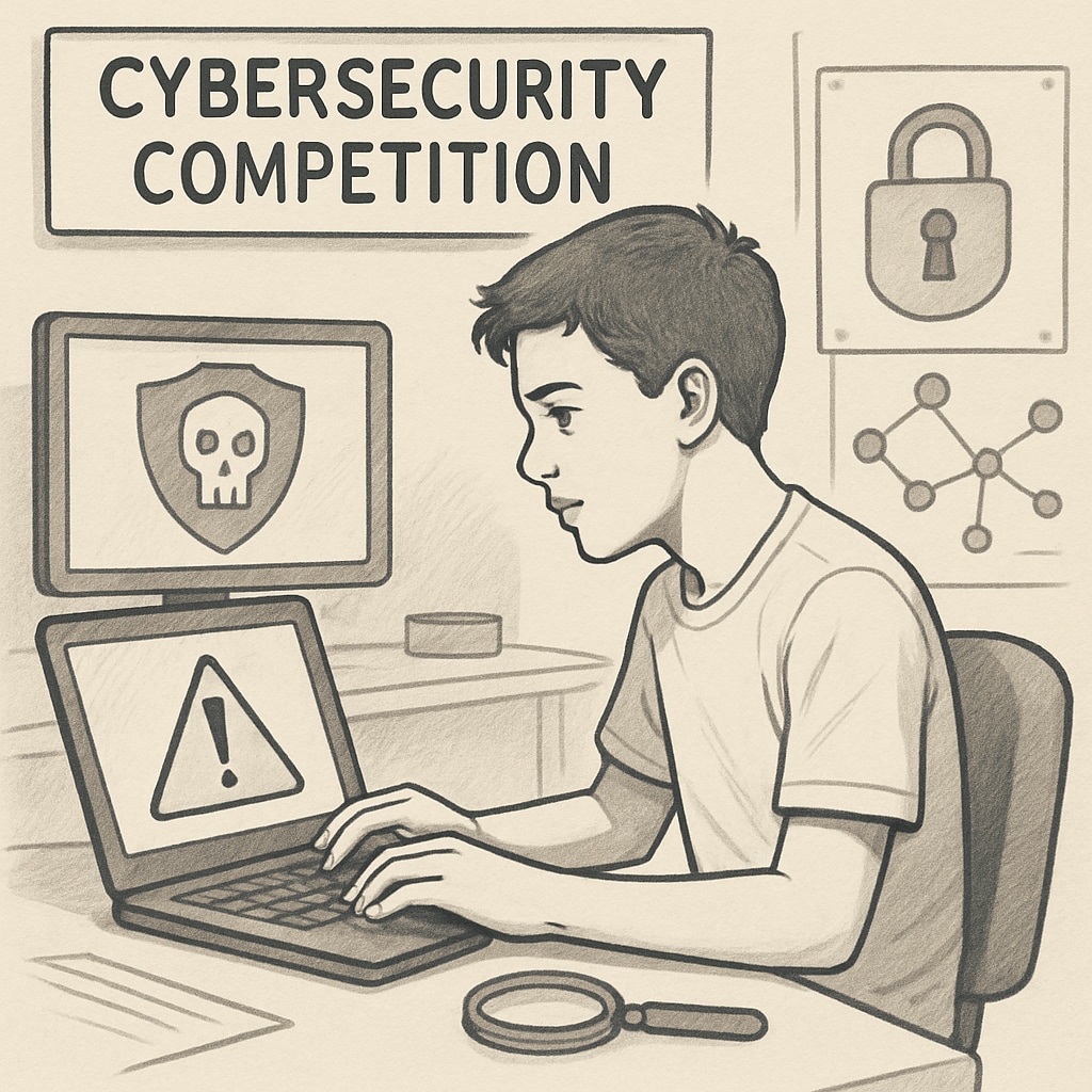 A high school student participating in a cybersecurity competition, showcasing hands-on learning. A high school student engaging in a cybersecurity competition, emphasizing practical learning in K12 education.