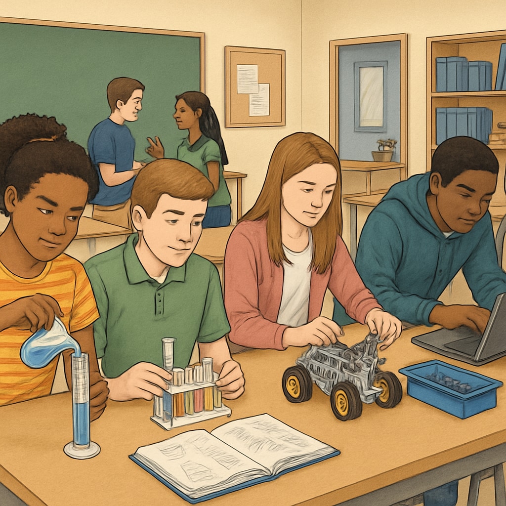 A classroom of high school students engaging in STEM activities, symbolizing preparation for college readiness in light of UC San Diego's expansion. High school students in a STEM-focused classroom preparing for college readiness as part of UC San Diego's expansion plan.