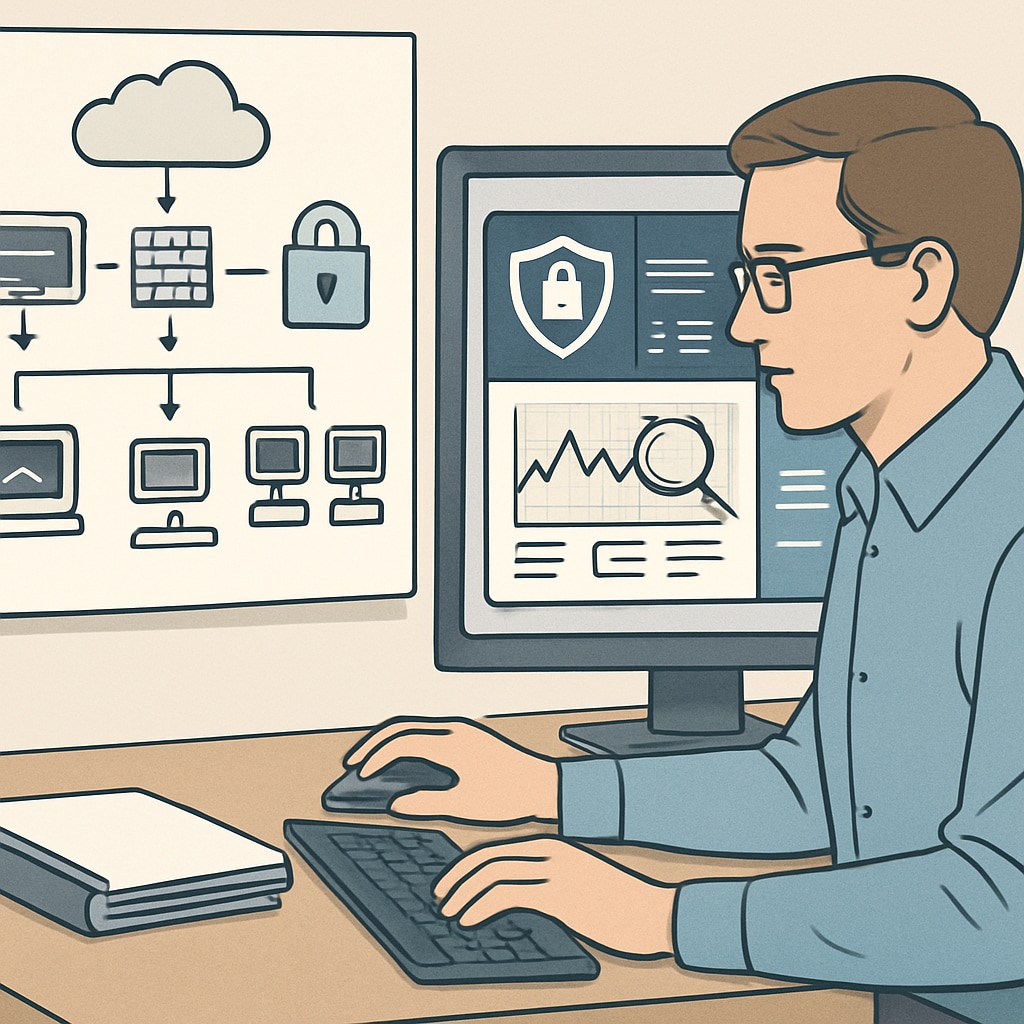 A professional cybersecurity analyst working on a network security system. A cybersecurity analyst demonstrating network security skills.