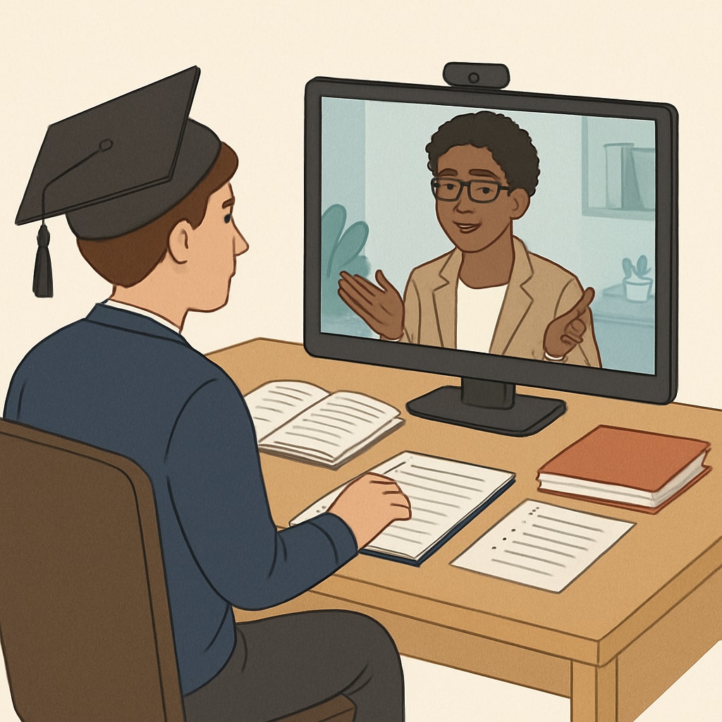 Virtual interview between graduate student and school counselor