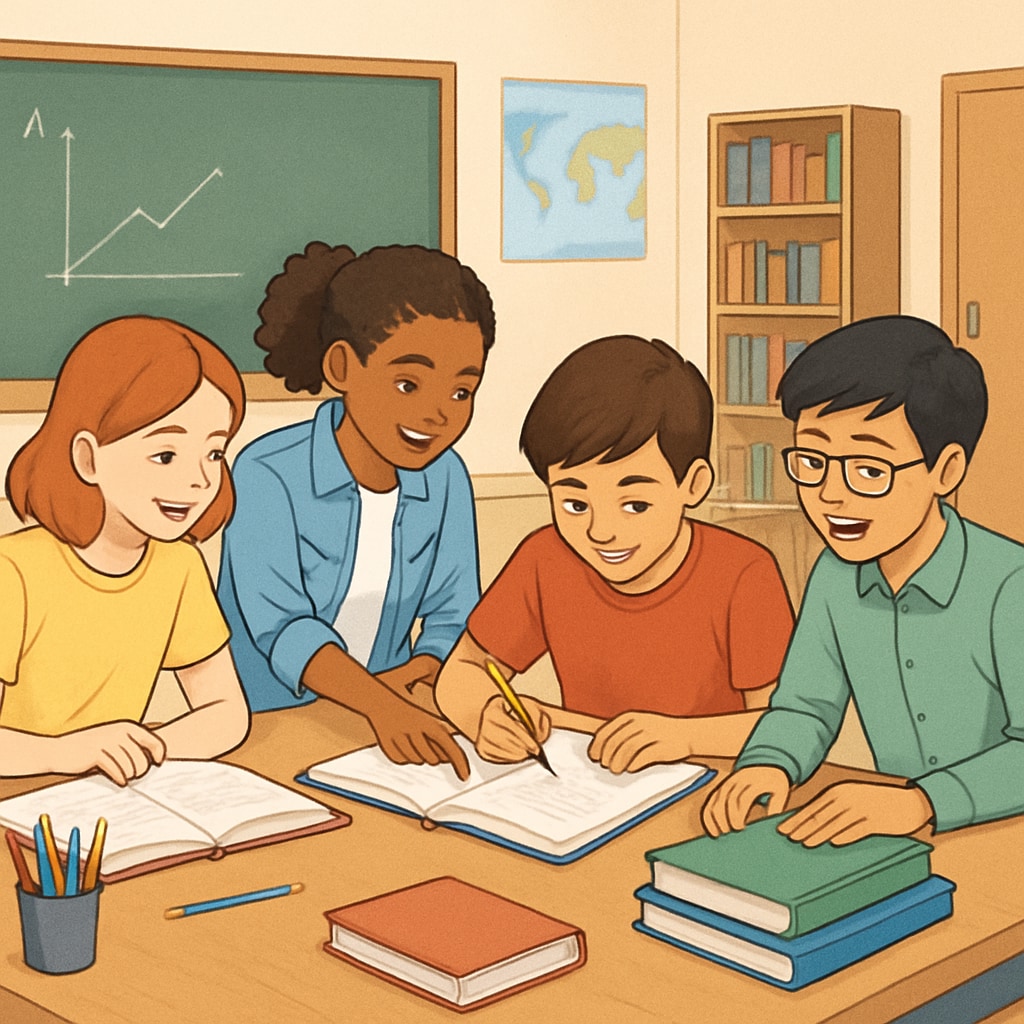 Students working together in a year-round education classroom.