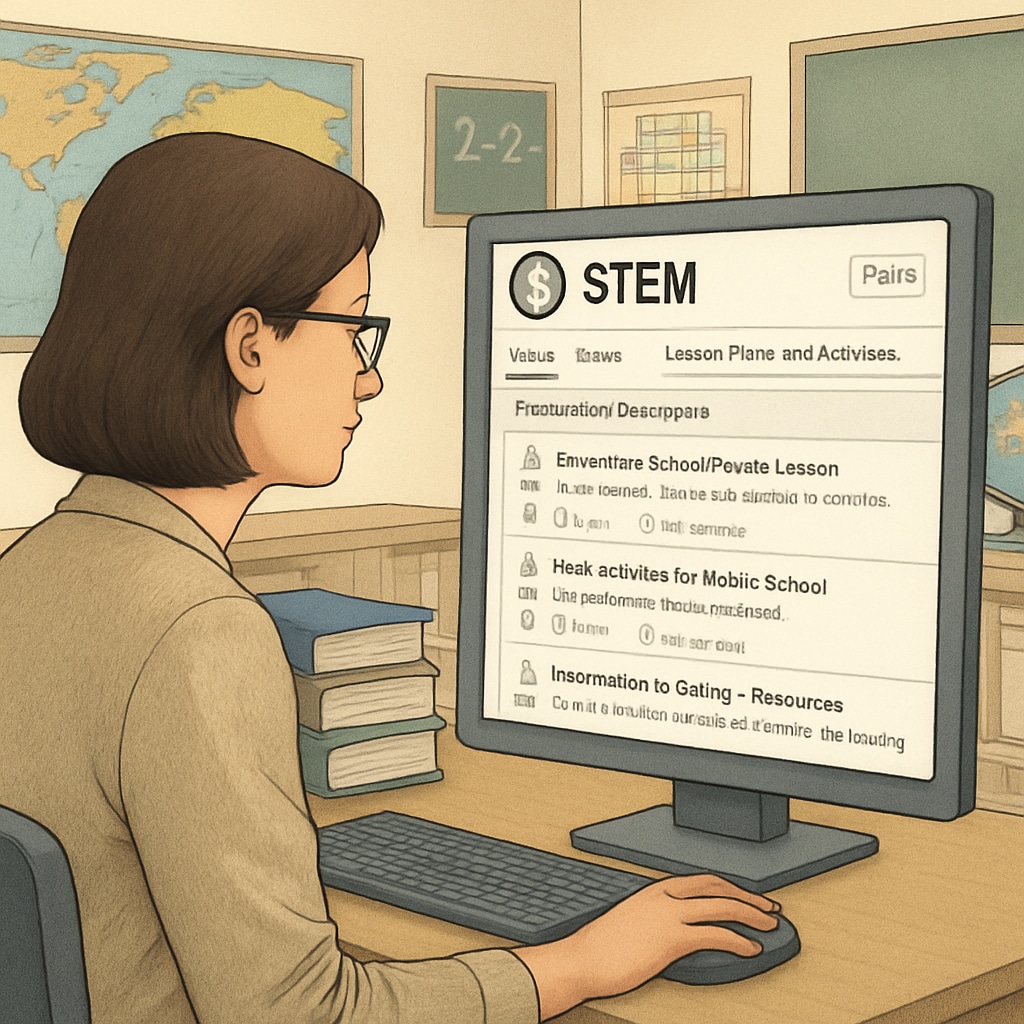 A teacher browsing an educational subreddit with STEM lesson plans and interactive discussions. Teacher exploring educational subforum on STEM lesson plans and collaborative tools.