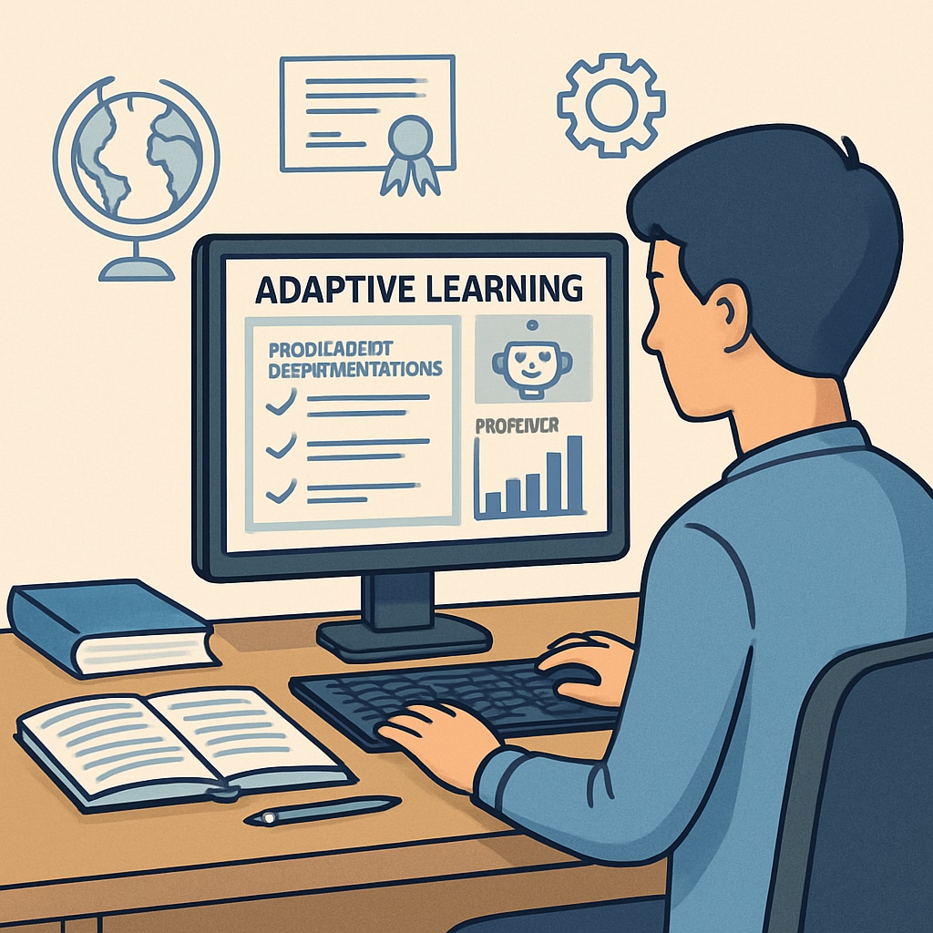 A student interacting with an AI-driven adaptive learning platform, showcasing personalized recommendations based on their progress. AI-powered personalized learning for students