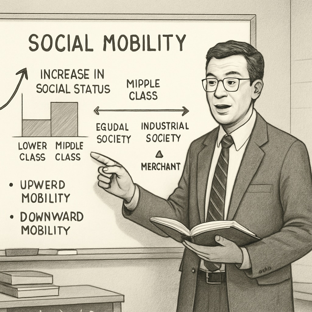 A teacher using a whiteboard to explain the concept of social mobility with historical examples. A teacher explaining social mobility concepts with examples from history to inspire students.
