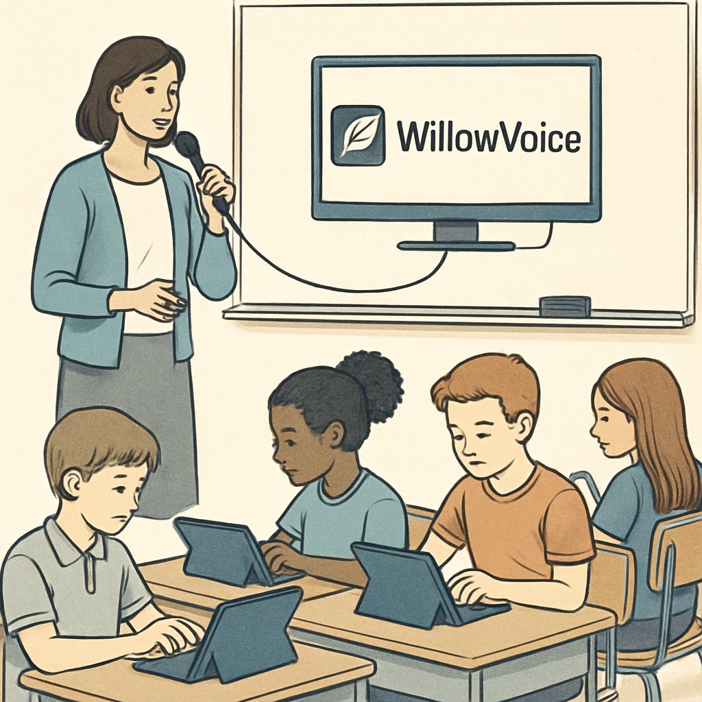WillowVoice software in a classroom environment, assisting teachers and students.