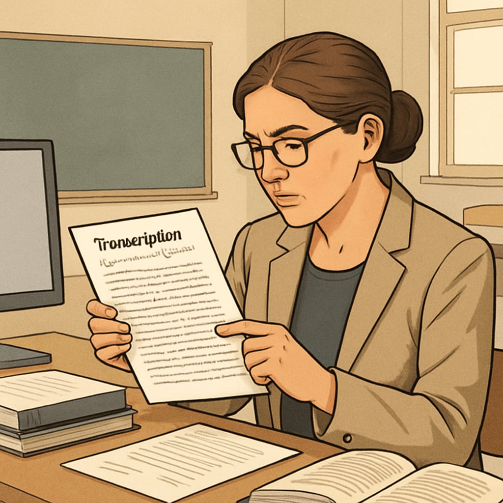 An educator reviewing a transcribed document prepared using WillowVoice, showcasing how speech-to-text tools improve feedback in K12 education. Educator analyzing a WillowVoice-transcribed document to enhance teaching feedback.