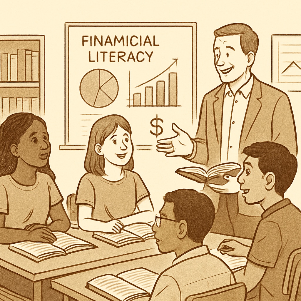 Students learning financial literacy in a classroom setting.