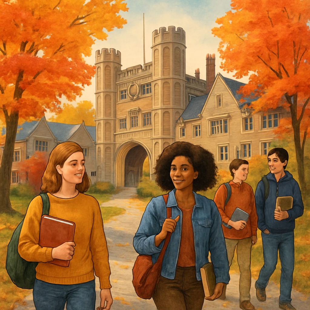Princeton University campus in autumn with Gothic buildings