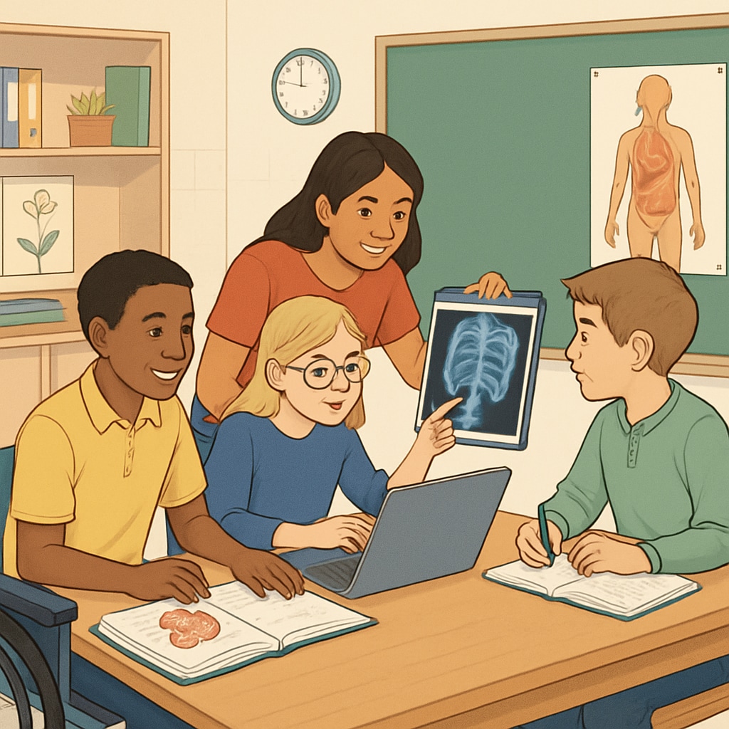 Inclusive classroom with diverse students pursuing medical studies