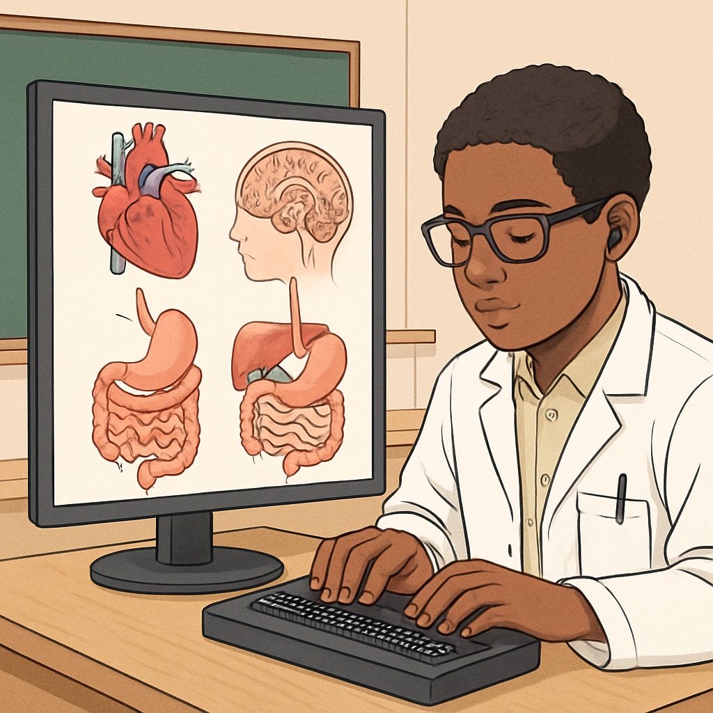 Medical student using assistive technology for studies