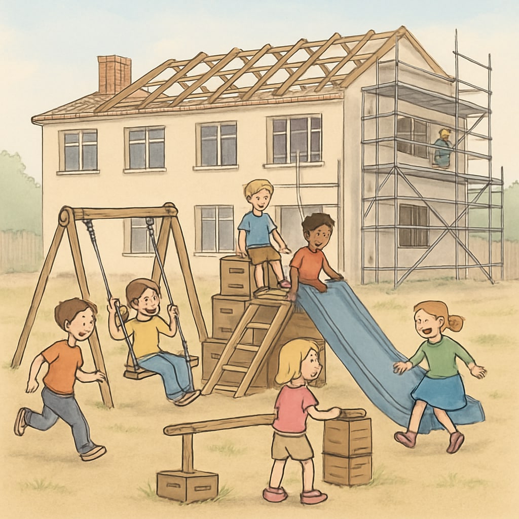 Temporary playground setup during school reconstruction.