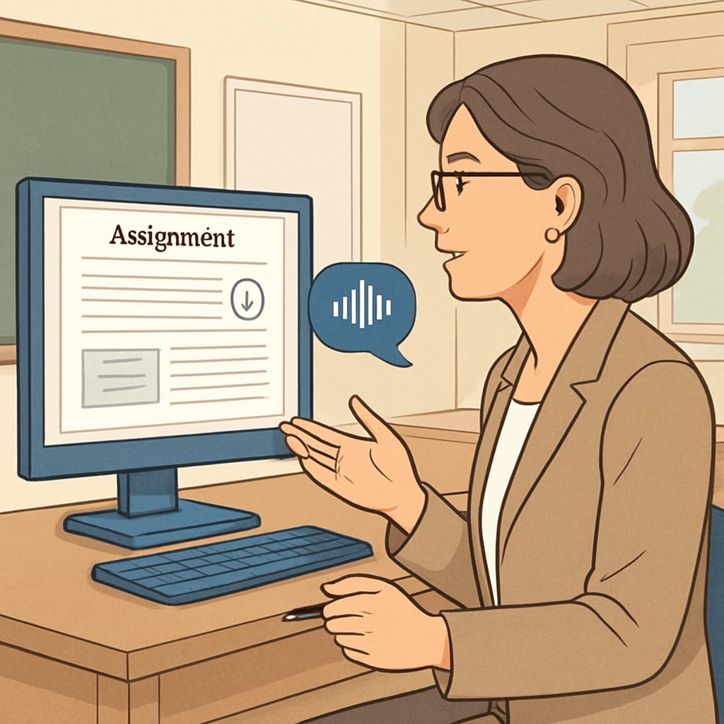 AI voice recognition tool used by a teacher for feedback, improving work efficiency.
