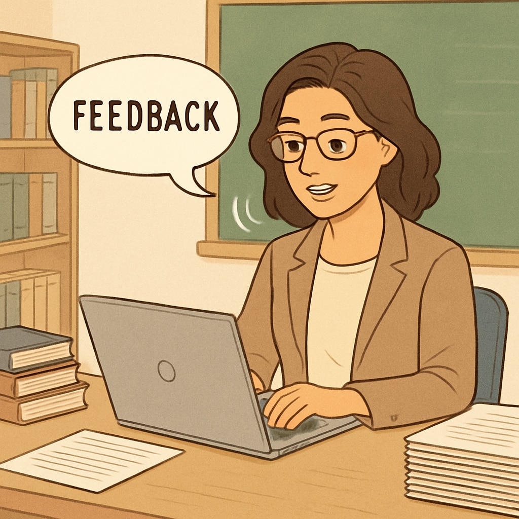 Educator leveraging voice-to-text software to provide personalized feedback in K12 classrooms.