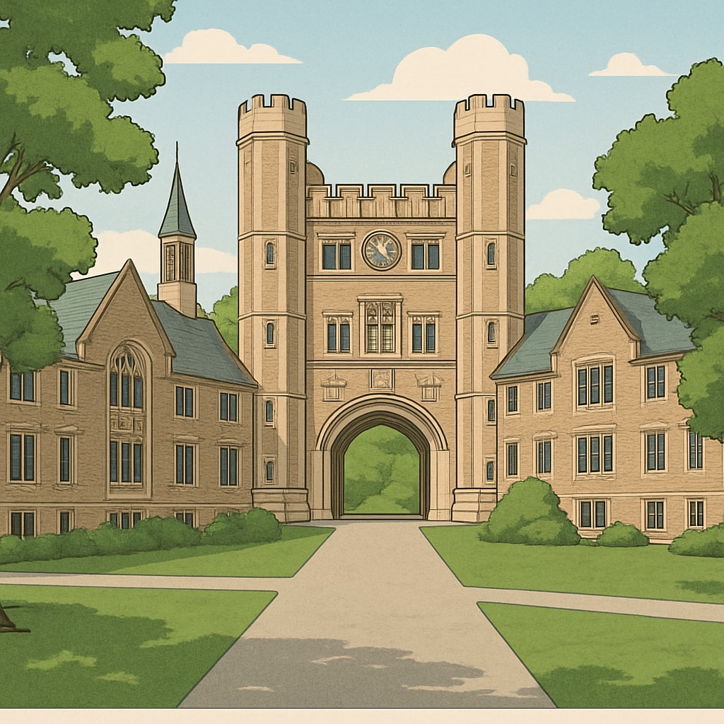 A vibrant image of Princeton University's iconic campus, showcasing its historic architecture and lush greenery. Princeton University's campus, representing Ivy League prestige.