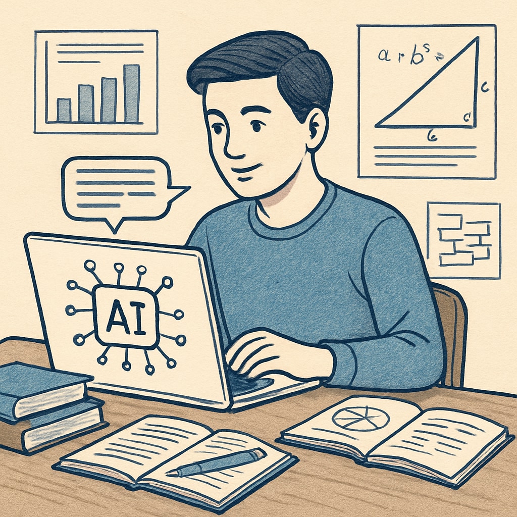 A student using a laptop with AI tools for study preparation, symbolizing the integration of AI in education. A student engaging with AI tools for competitive exam preparation.