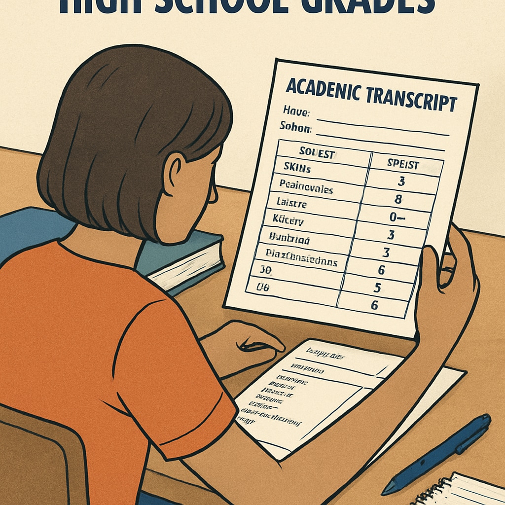 A student reviewing their academic transcript, symbolizing the importance of high school grades in the college admissions process. Student checking grades for Harvard admissions application.