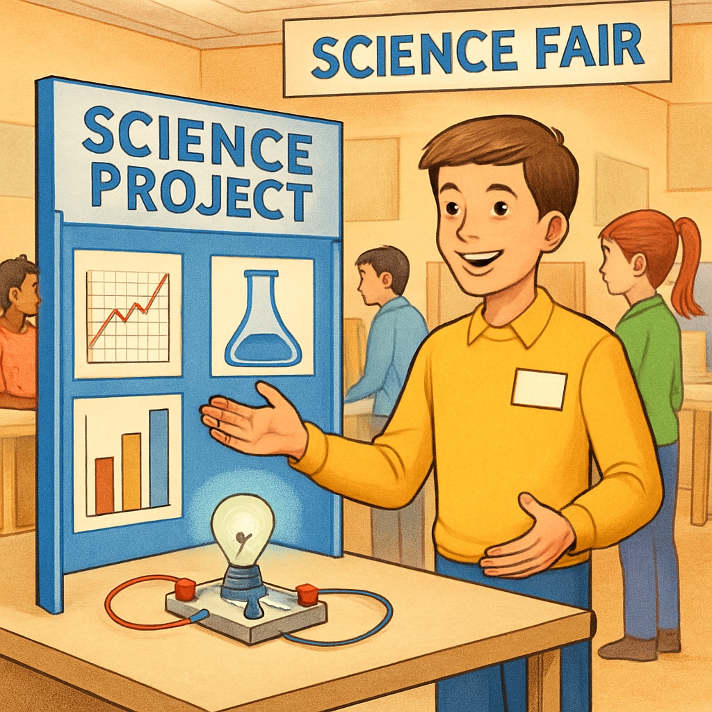 A student participating in a science fair, showcasing the importance of extracurricular involvement alongside academics in college admissions. Student at a science fair balancing academics and extracurriculars for college admissions.
