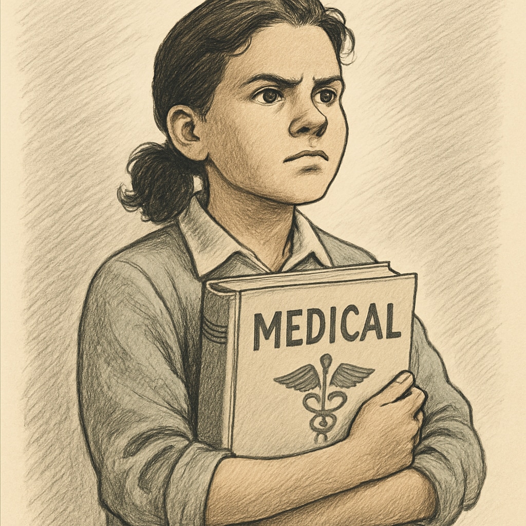 A student with a determined look holding a medical book, symbolizing perseverance against learning difficulties. A student holding a medical book, representing overcoming learning difficulties.