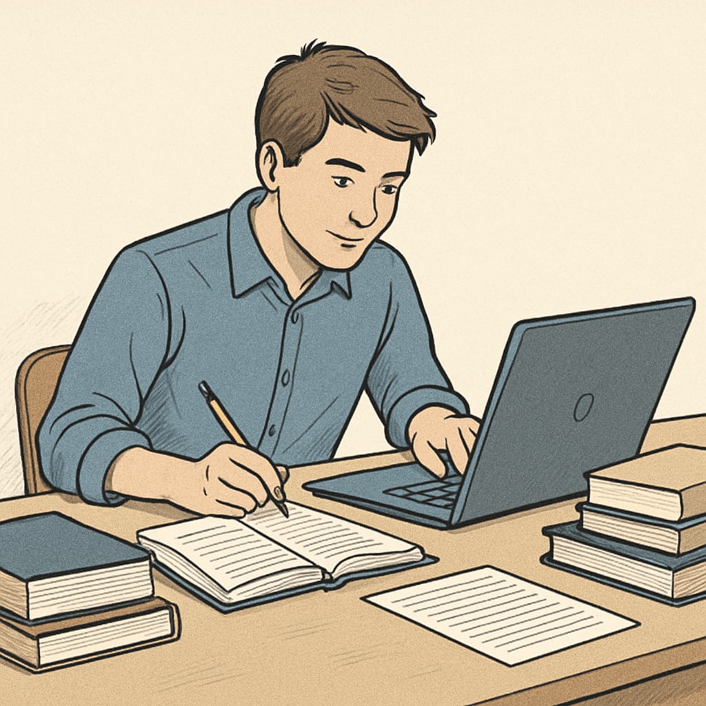 A student working diligently on a laptop, symbolizing academic recovery and planning. A student focused on academic improvement, representing strategies to address low grades.