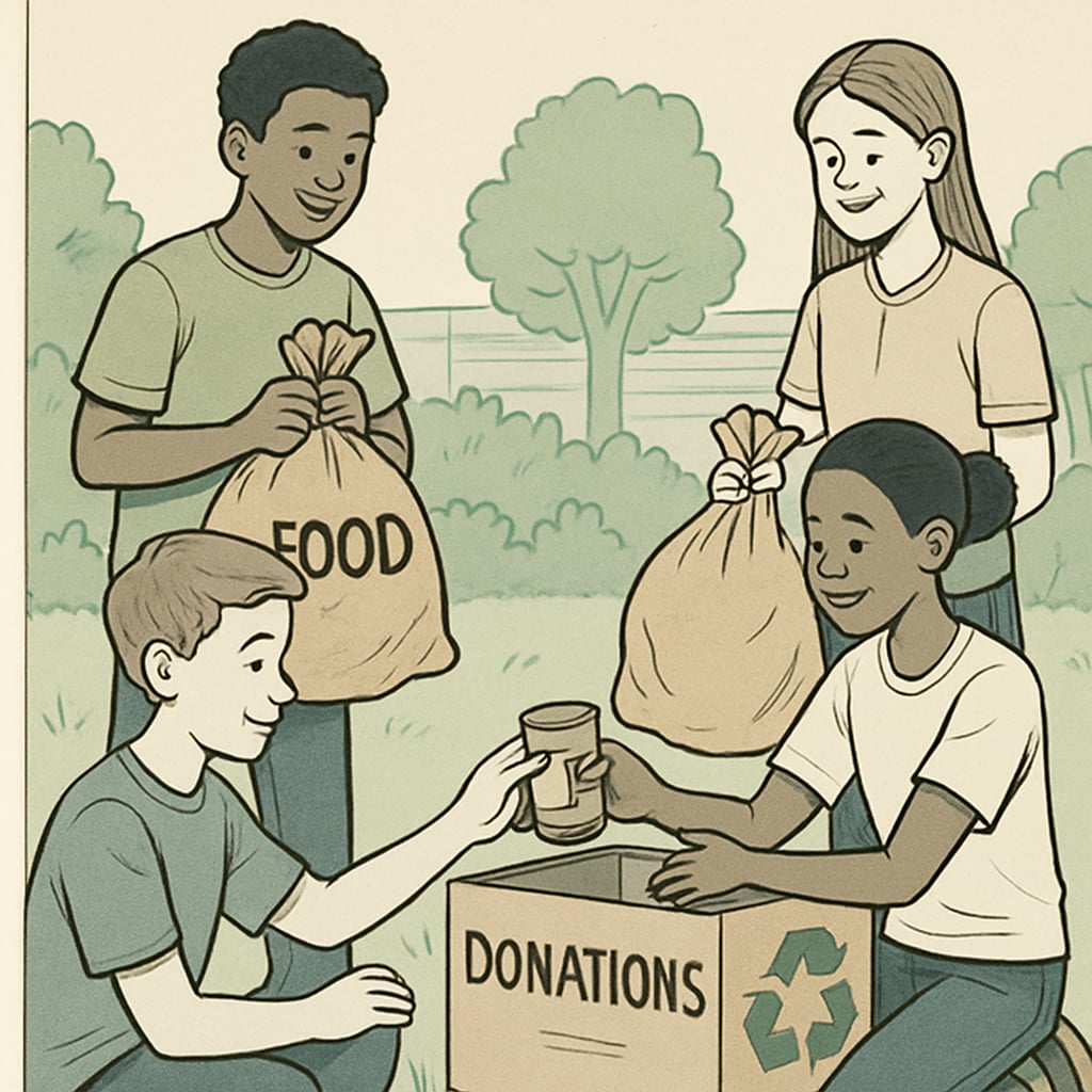 Students engaged in a community service project, reflecting practical aspects of school awareness.