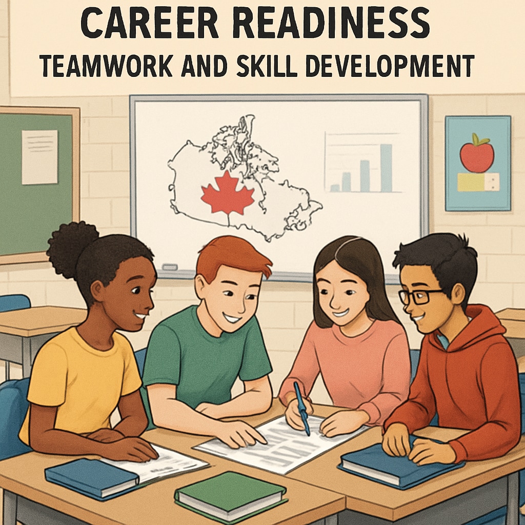 Students collaborating in a Canadian classroom to develop career skills and resume content.